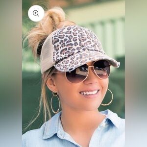 Classic animal print black tan leopard mesh trucker hat with ponytail hole
